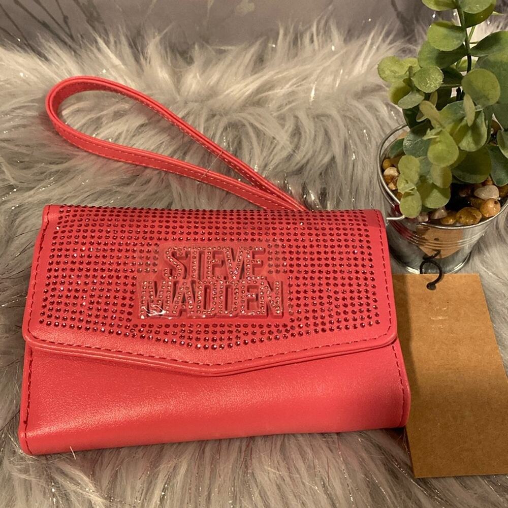 BNWT STEVE MADDEN Pink Rhinestone BBRETT Trifold Women's Wallet